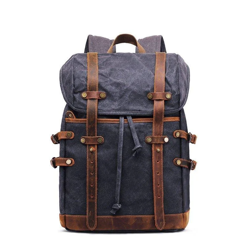 Mens Vintage Waxed Canvas Backpack Leather