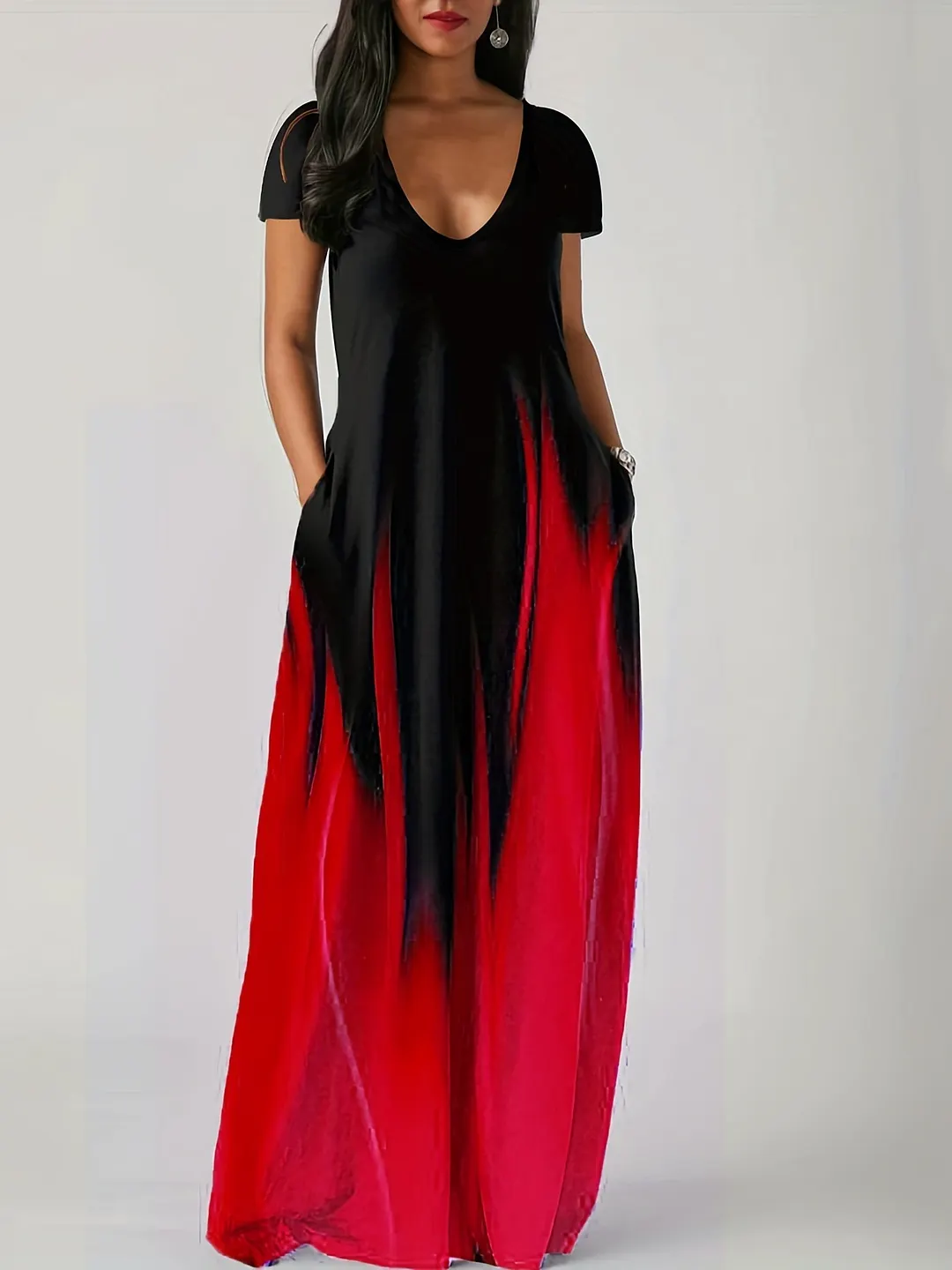 Churchf Churchf Summer Loose Print Casual Sexy Women's Dress Long Skirt Pocket Long Style Even