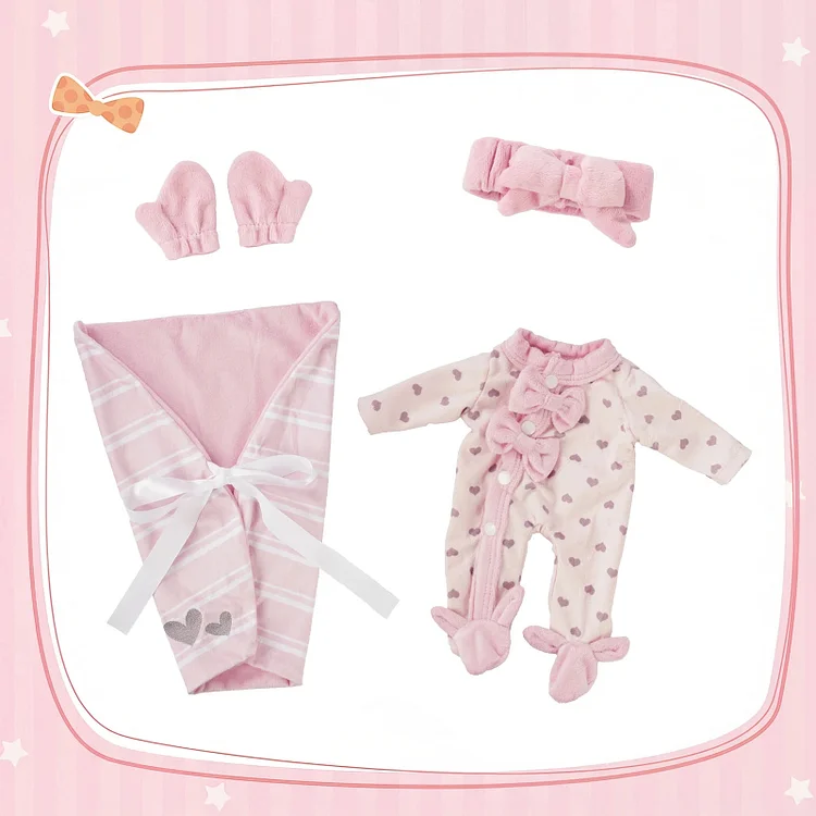 12" Heart Stripe Baby Doll Clothing Set Babeside Baby Doll Accessories 4 Pcs