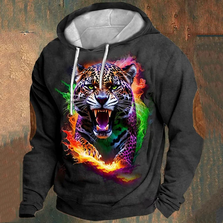 Comstylish Men's Retro Casual Elk Print Hoodie