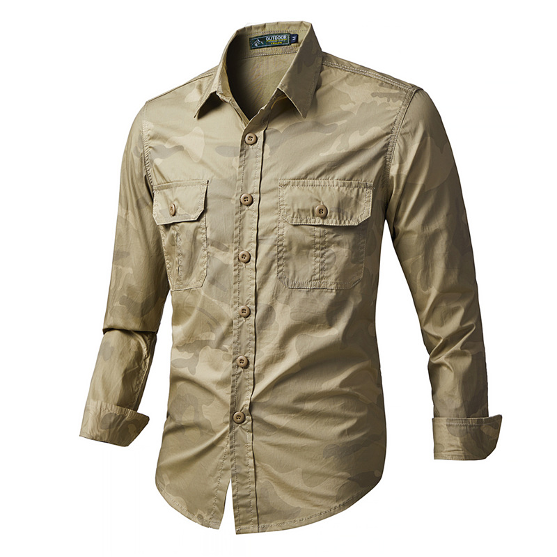 Mens Spring Autumn Print Shirts Mens Outdoor Casual Camo Long Sleeve Shirts Hiking Camping Army Tactical Cargo T-Shirts 5XL