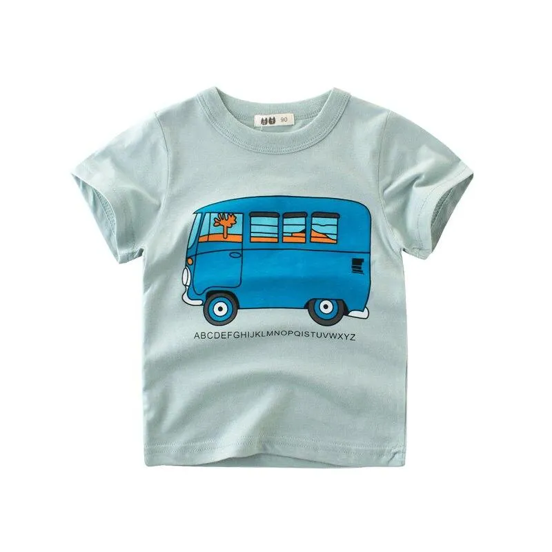 Summer Kids Boys Short Sleeve T-shirts Tops Clothes 2-8Y Baby Boy Excavator Print Tees Children Clothing Kid Cotton Outfit