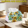 (24cm)Diamond Art Tissue Box DIY PU Napkin Cover for Home(Sunflowers and Dragonflies)