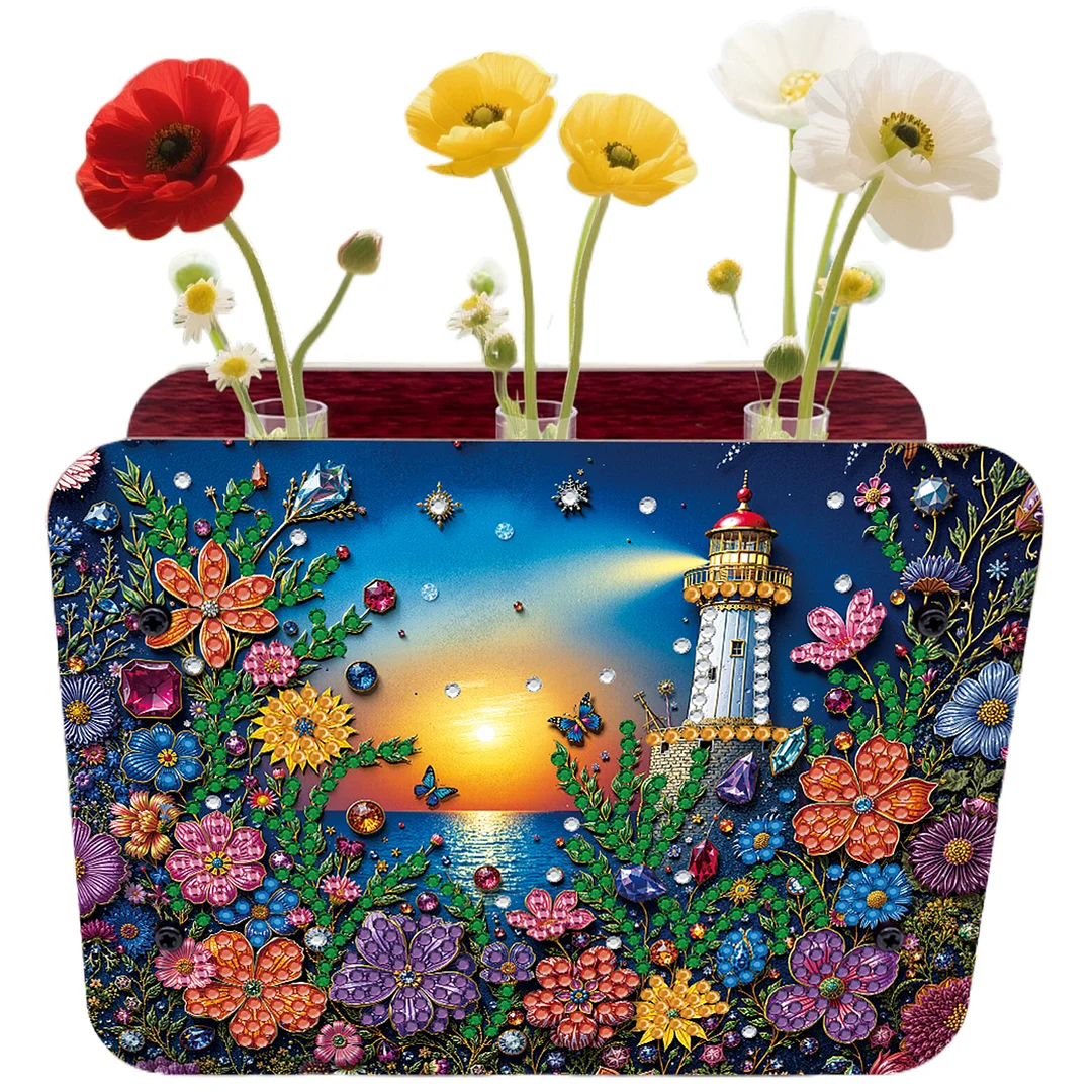 Lighthouse DIY Flower Vase Wooden Double Sided Desktop Diamond Art Kit Decor