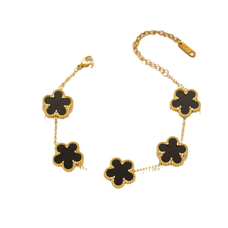 Korean Women Flower Titanium Steel 18K Gold Plated Bracelets2