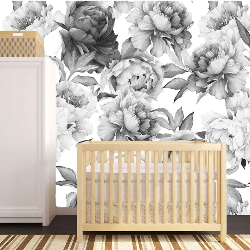 Black And White Watercolor Peony Rose Flowers Wall Sticker Home Decor Living Room Kids Room Wall Decal Flowers Decoration
