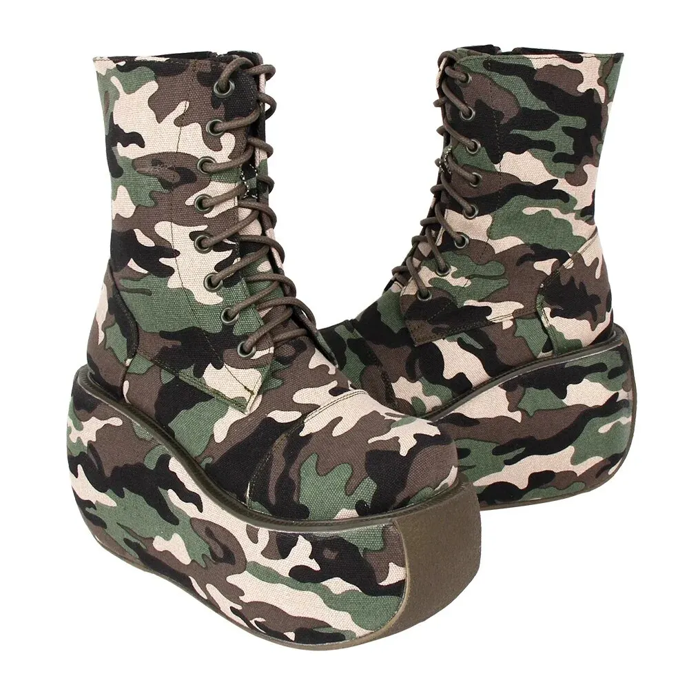 VCshoes Women Motorcycle Cool Punk Ankle Boots Lady Camouflage Wedges Shoes Woman High Heels Pumps Plus Size 10cm