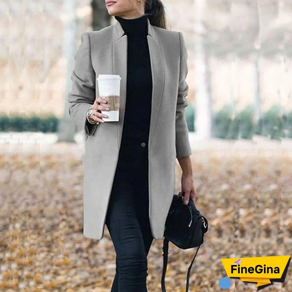 NEW Trending Autumn and Winter Fashion Women's Stand-up Collar Woolen Coat Solid Color Lapel Wool Overcoat Loose Long Windbreaker Jacket Plus Size