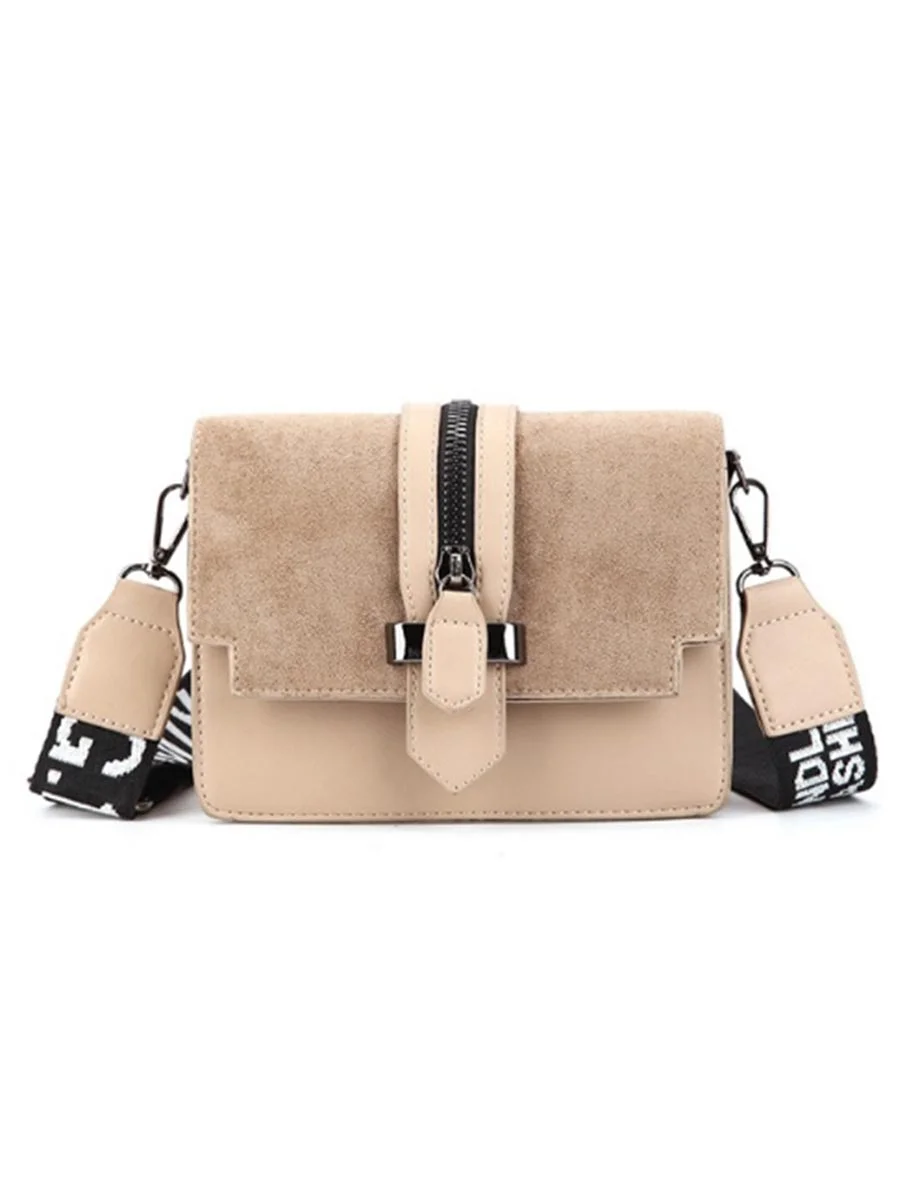 Simple Style Wide Strap Zipper Crossbody Bag