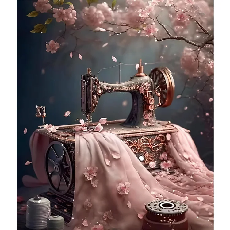 Sewing Under The Cherry Blossoms 30*35CM (Canvas) Full Round Drill Diamond Painting gbfke