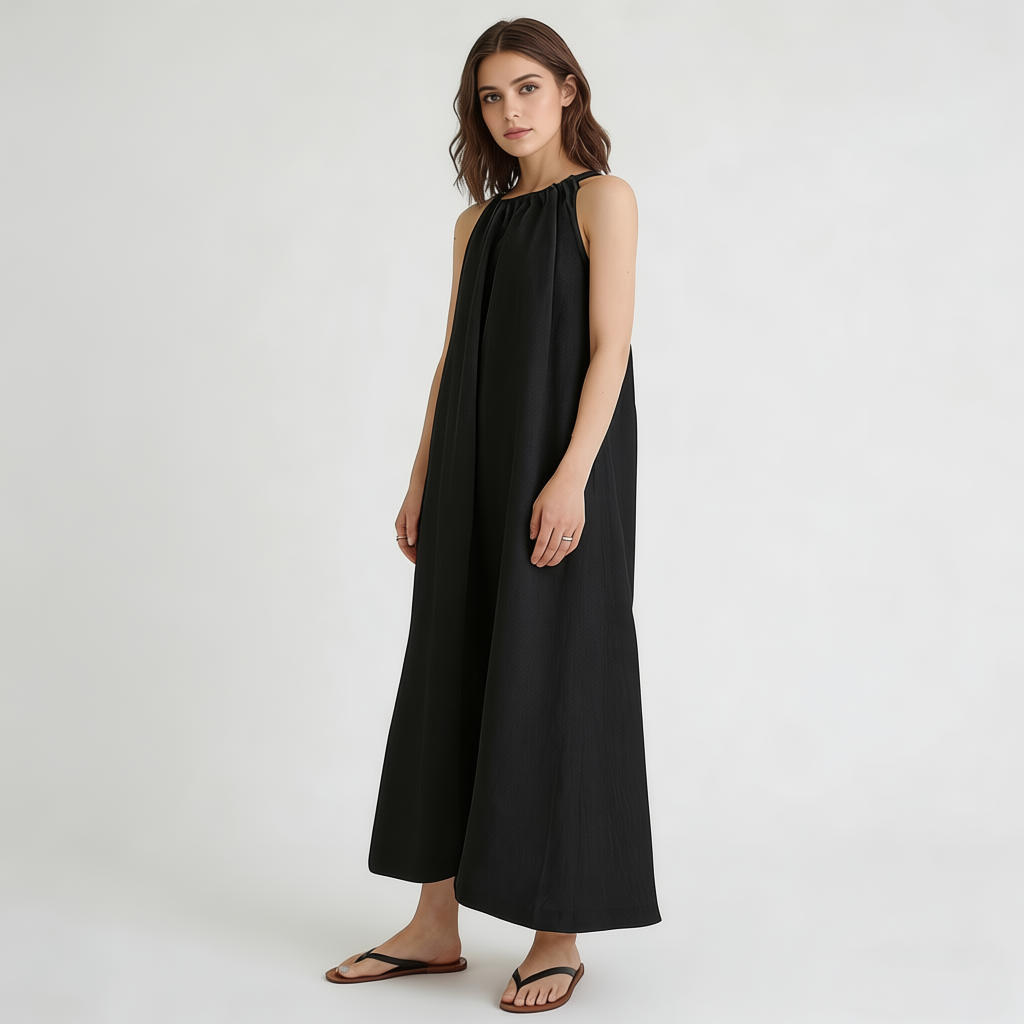 Linen Maxi Dress Women 100% Linen Halter Neck Sleeveless Summer Dress REAL SILK LIFE