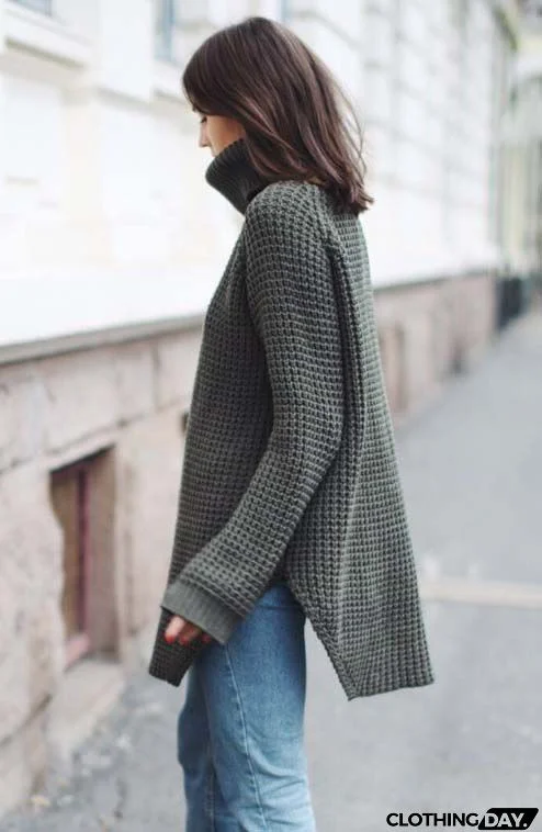 Casual easy turtlenecck sweater knitted sweater