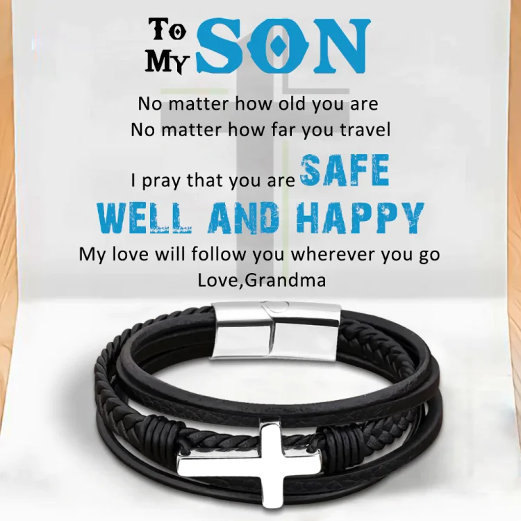 For Son - I Pray You Safe, Well And Happy Cross Bracelets