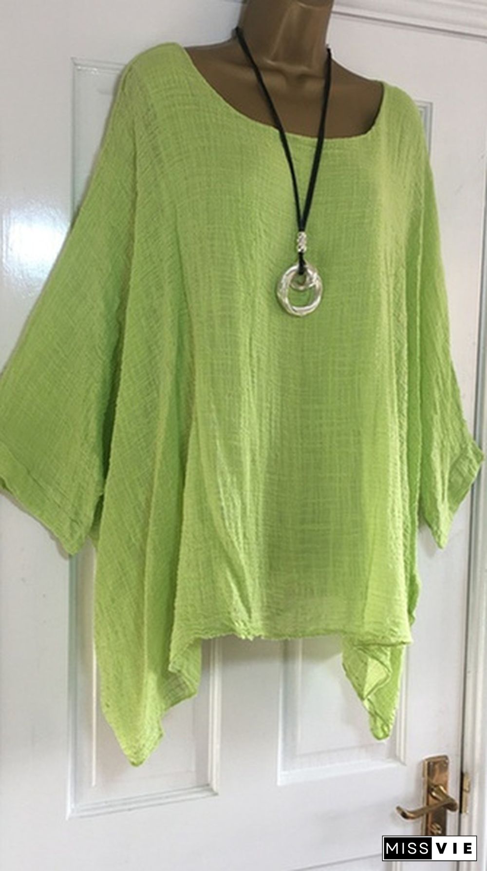 Autumn Fashion Batwing Sleeve Solid Color Plus Size Loose O-neck Casual Blouse Top