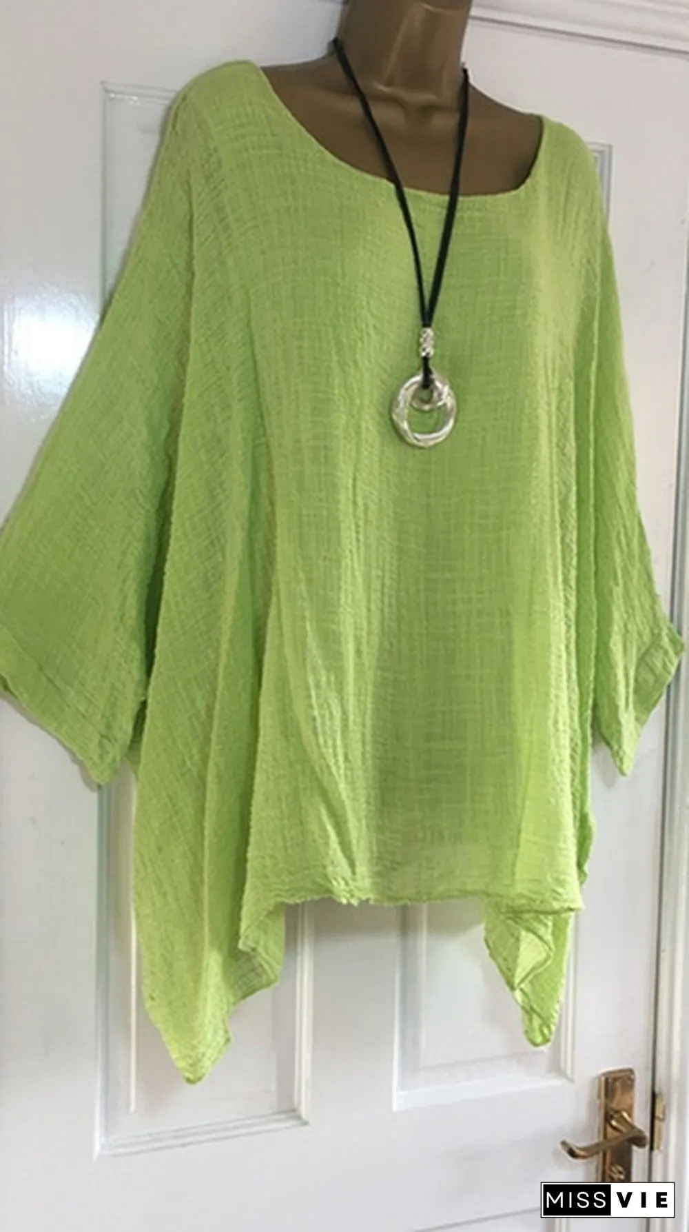 Autumn Fashion Batwing Sleeve Solid Color Plus Size Loose O-neck Casual Blouse Top