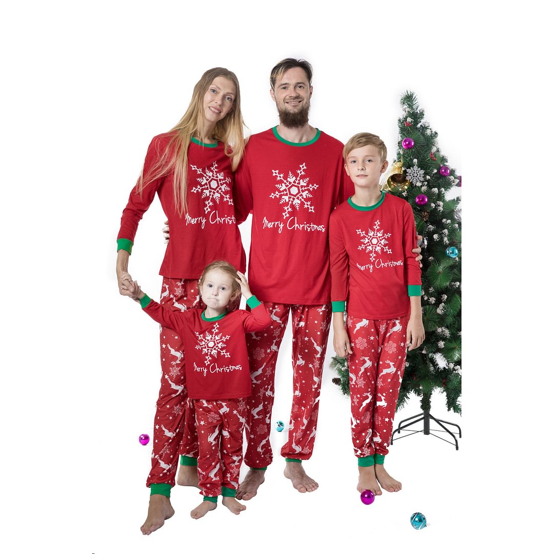 Family Matching Christmas Snowflake Printed Christmas Pajamas Set 2021-Pajamasbuy