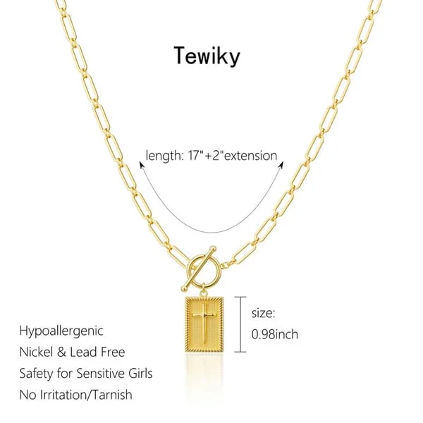 Cross Pendant Paperclip Chain Necklace, Waterproof and Sweat-Resistant, Fade-Proof
