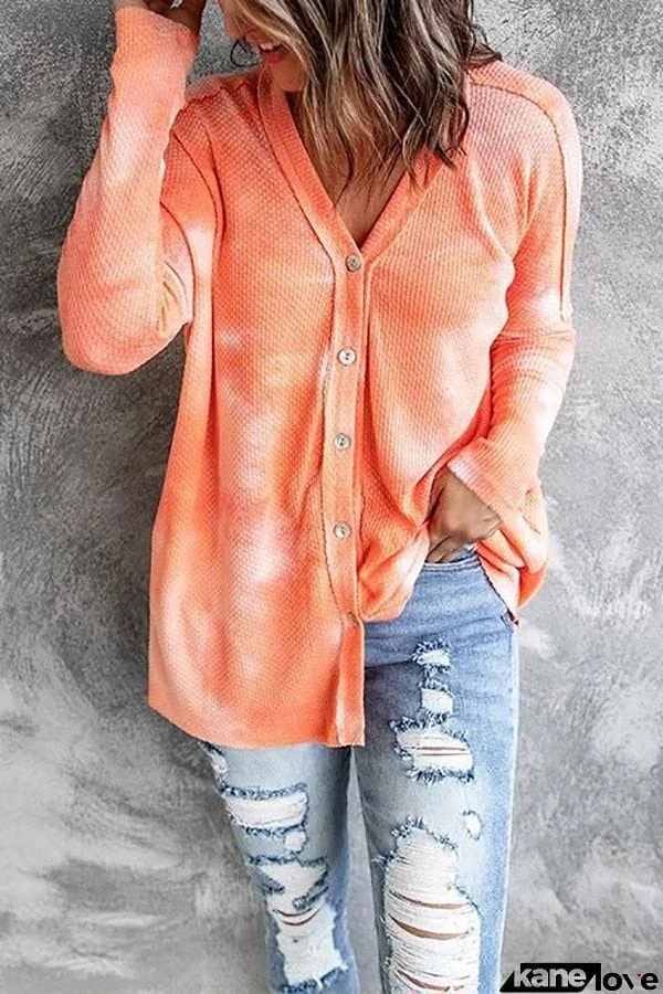 Reverse Tie Dye Button Cardigan