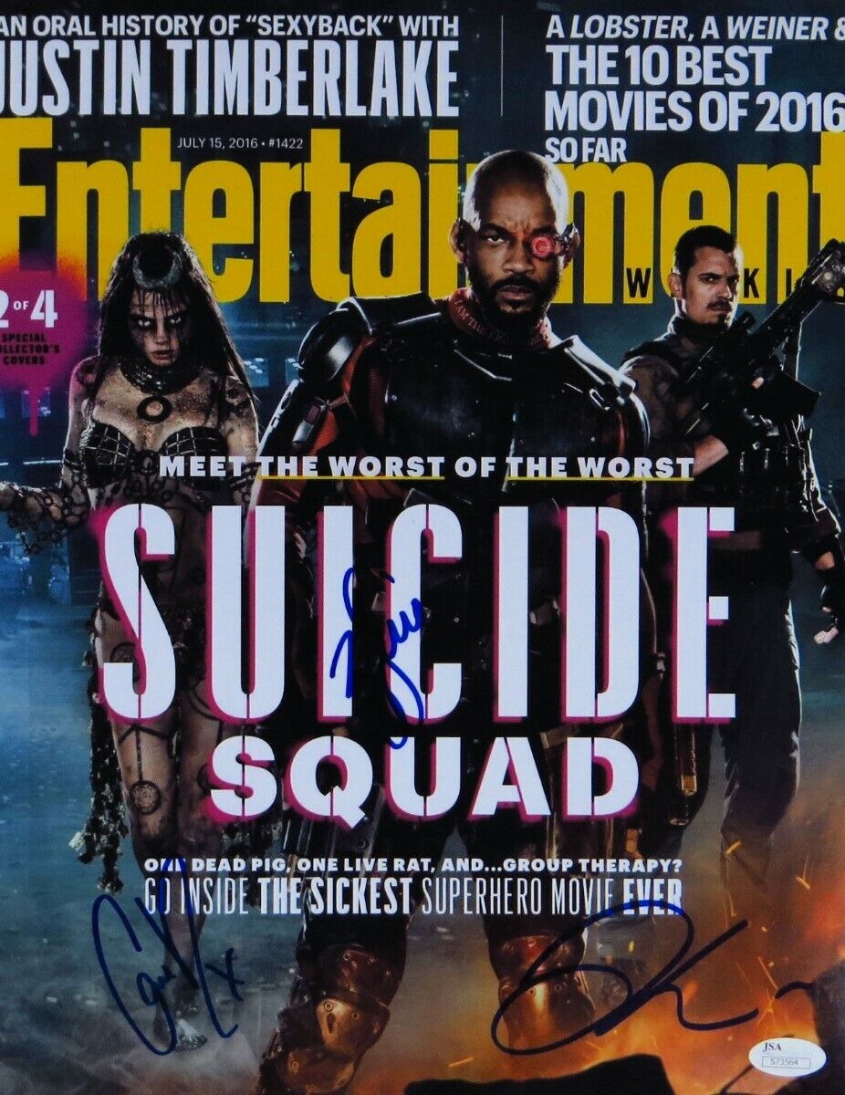 Will Smith Kinnaman Delevingne Autographed 11X14 Photo Poster painting Suicide Squad JSA S73564