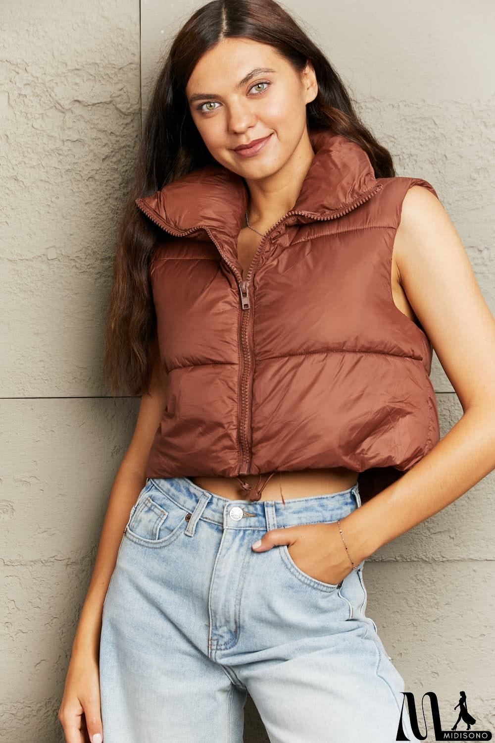 MidiSono - Zip-Up Drawstring Puffer Vest