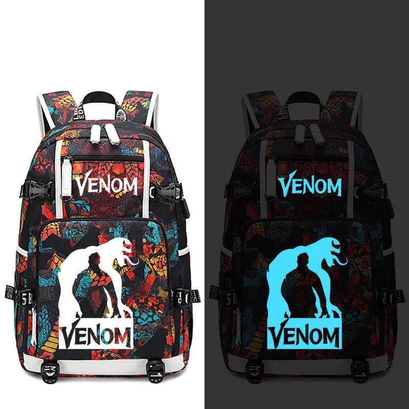 Mayoulove Venom Spider-Man #2 USB Charging Backpack School NoteBook Laptop Travel Bags Luminous-Mayoulove