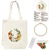 Crescent Roses Cross Stitch Canvas Bag Making Kits with Hoop Frame Printed Embroidered Canvas Bags for Adults Handicraft Sewing Materials DIY Tote Handbag Needlepoint Kits 12.5x14.4in