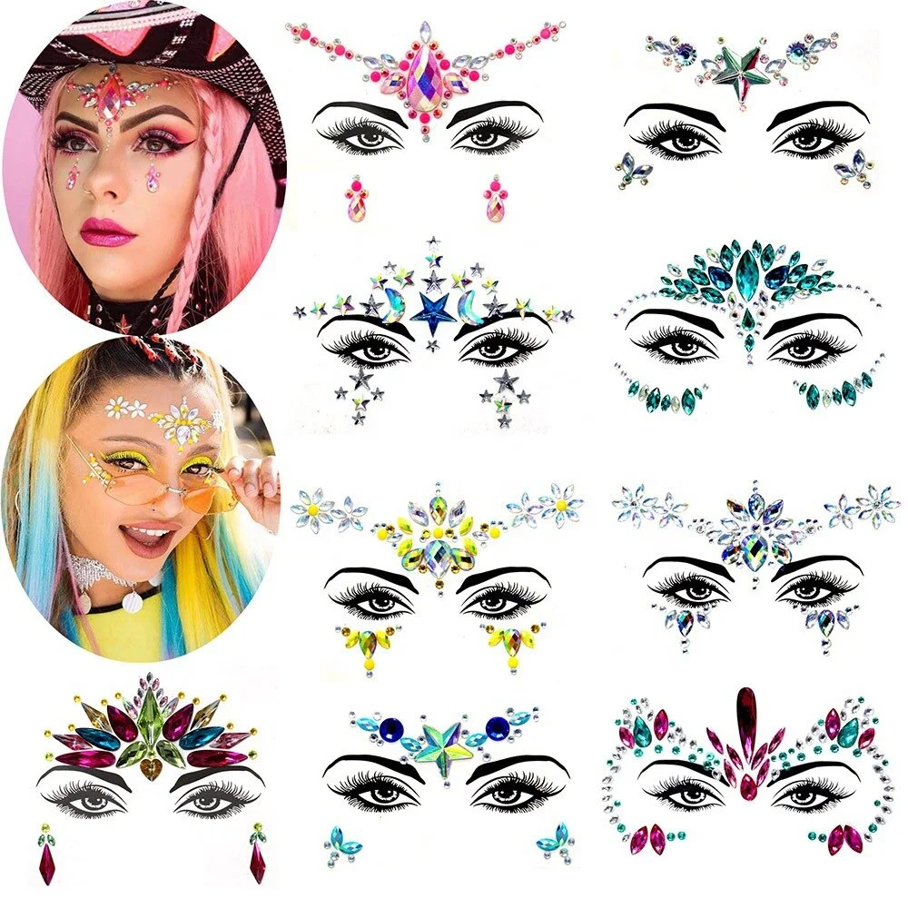 Masquerade Face Decoration DIY Jewelry Acrylic Rhinestone Festival Party Temporary Tattoo Fashion Face Stickers for Women