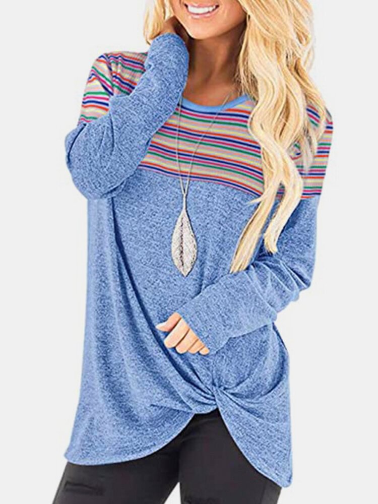 Striped Print Long Sleeve Casual T Shirt For Women P1774215