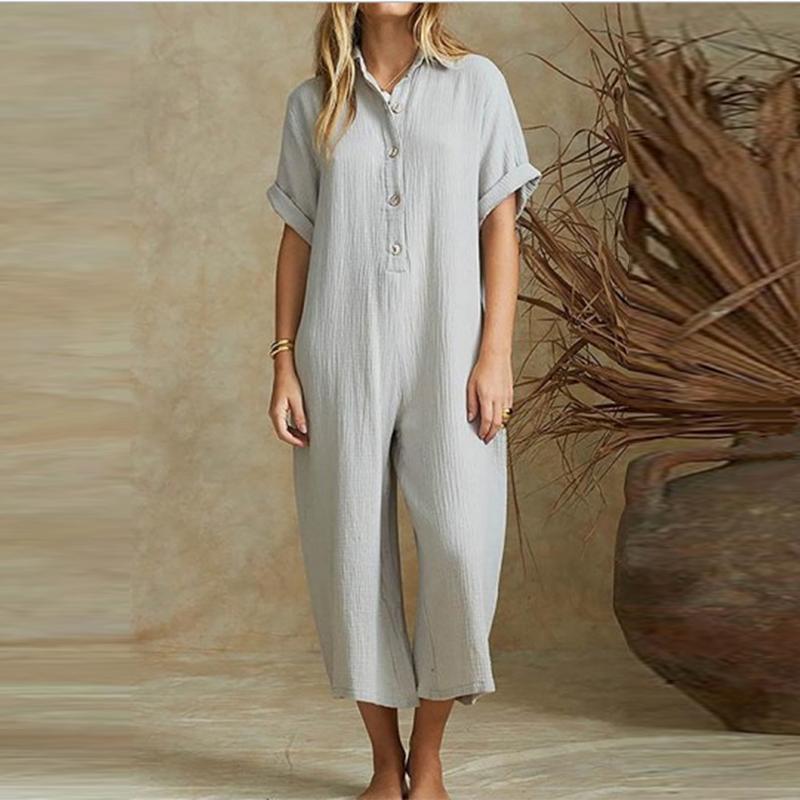 Women's Sexy Solid Short Sleeved Casual Jumpsuit