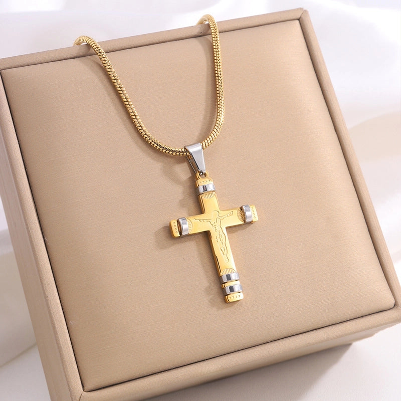 Hip-Hop Streetwear Cross Titanium Steel Pendant Necklace
