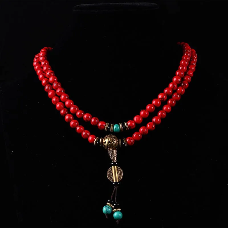 Tibetan Mala Red Turquoise Lucky Necklace Bracelet