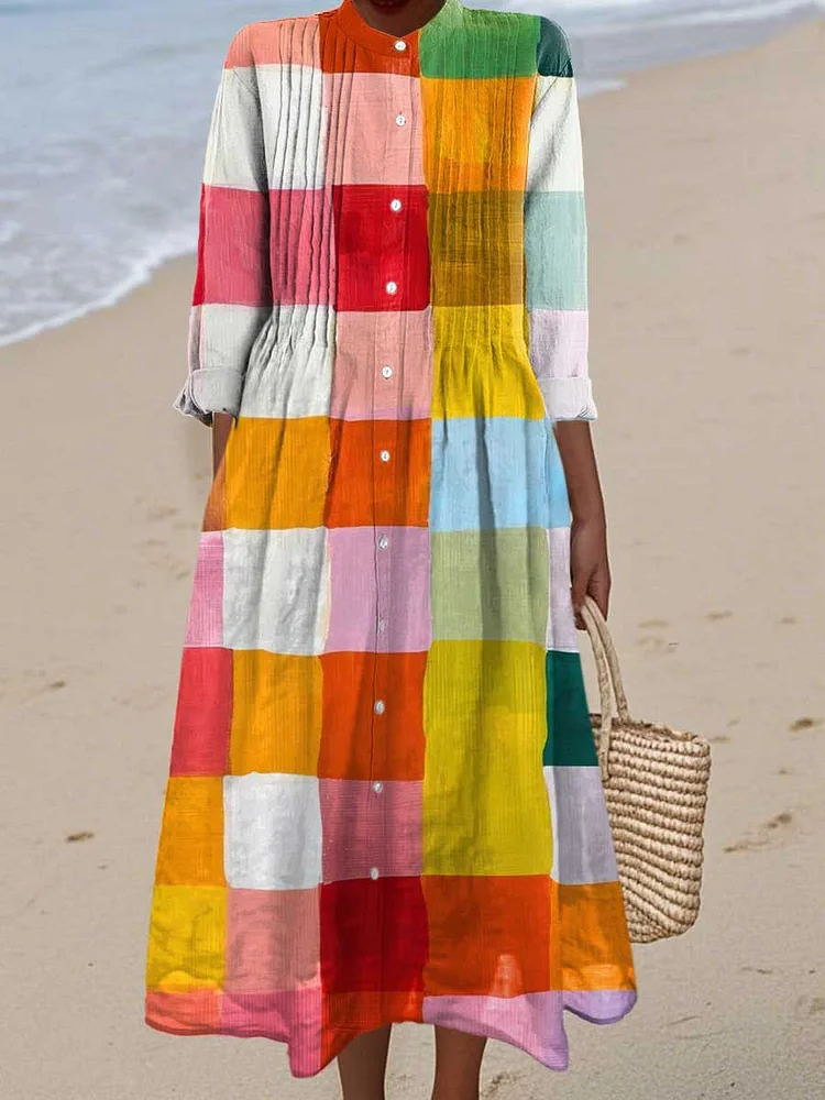 Women's Art Colourful Creative Grid Print Dress