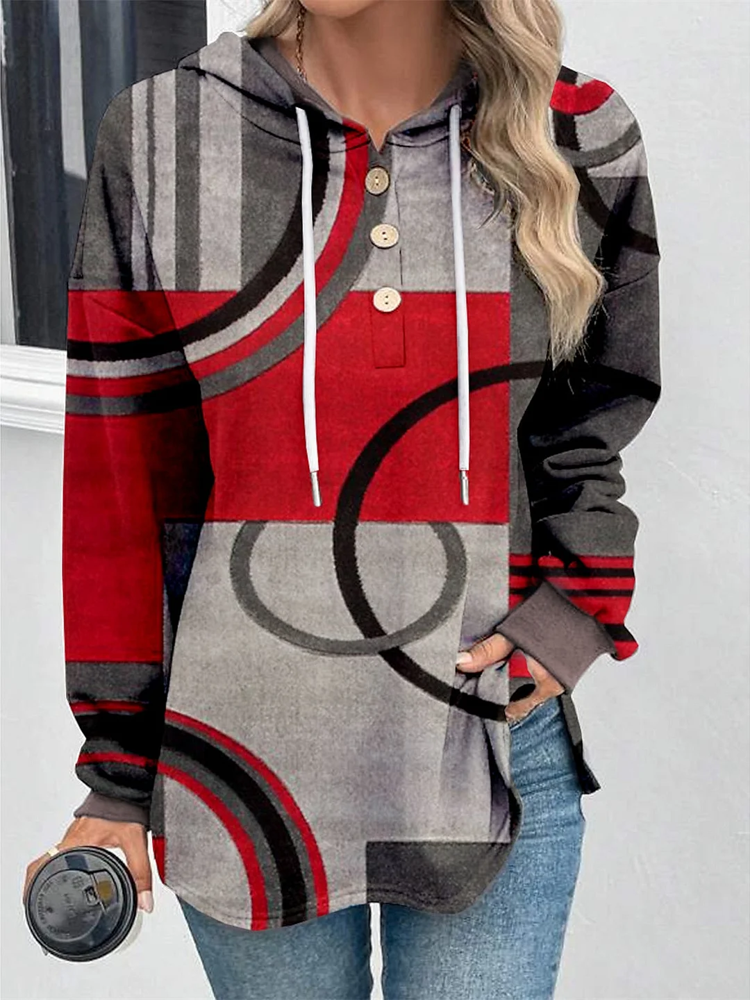 Women's Stitching Button Solid Color V-neck Long Sleeve Sweater Top