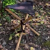 Retro Handmade Cowhide Genuine Leather Triangular Solid Wood Stool Outdoor Travel Folding Stool