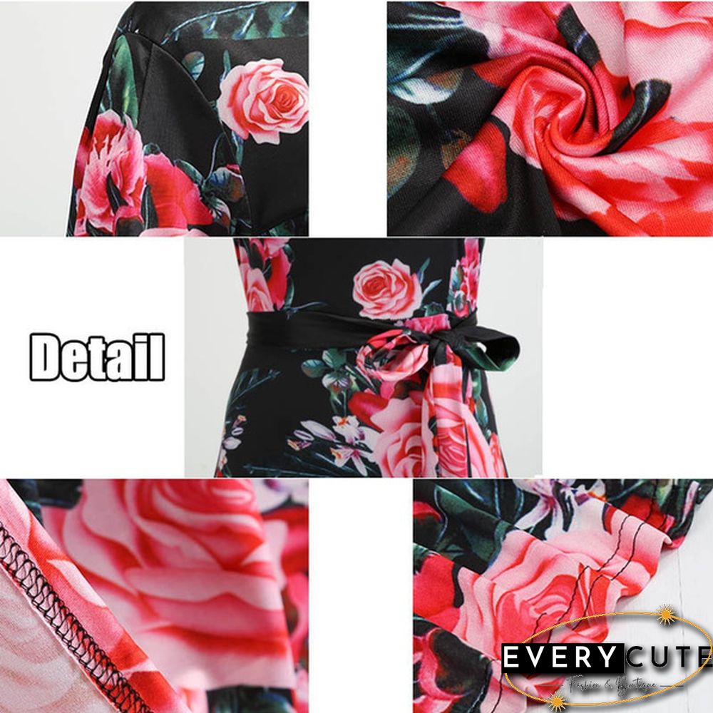 Women Fashion Long Sleeve Dress Maxi Dresses High Waist Flower Dress Party Dress