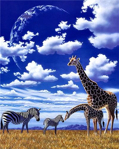 

Zebra And Giraffes in Savanna – Paint By Numbers - 40*50CM, 501 Original