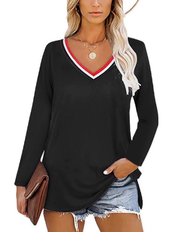 Women Long Sleeve V-neck Top