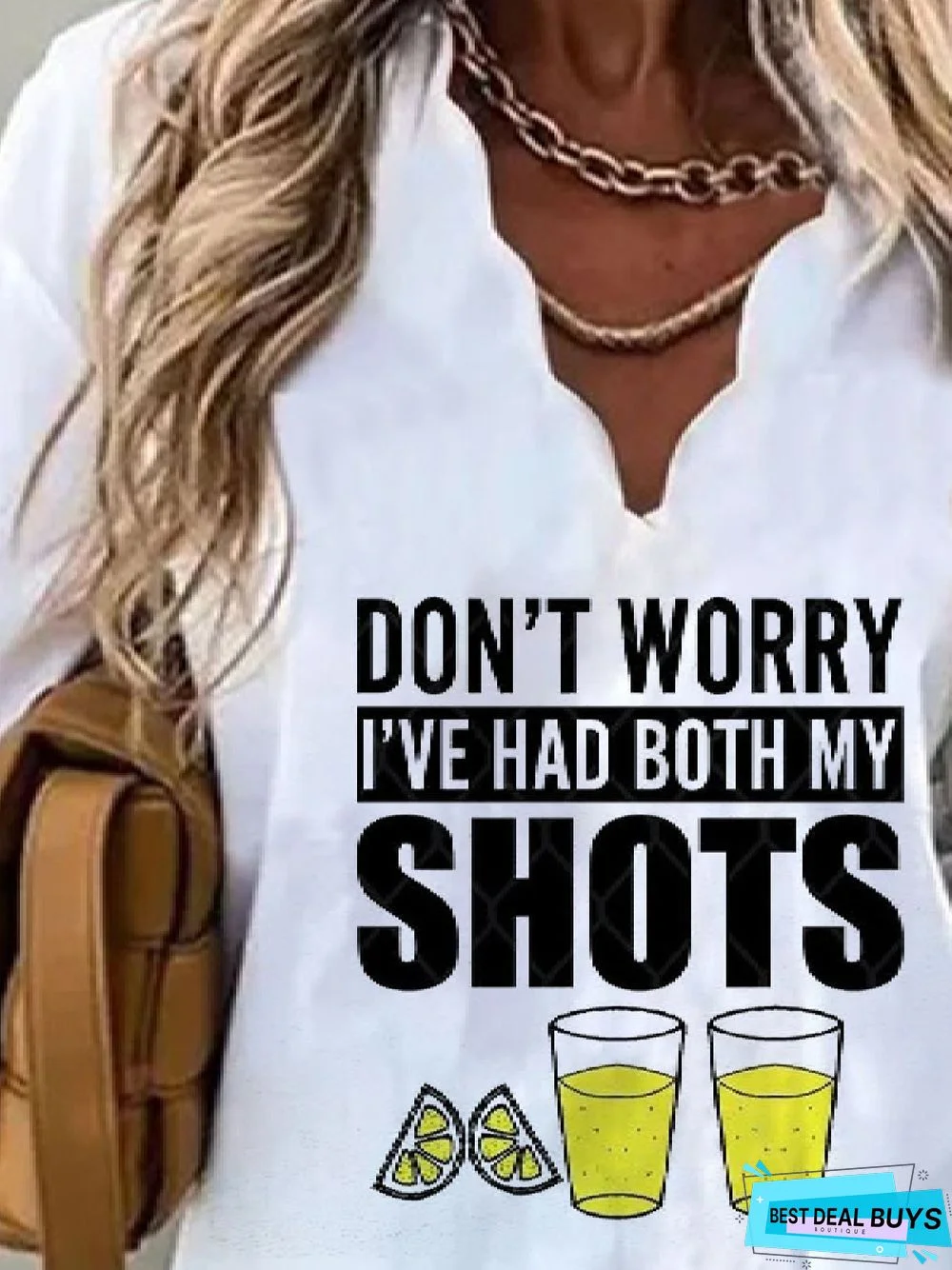 Casual Letter Printed V Neck Tunic Blouse