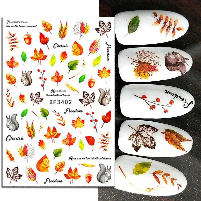 1PC 3D Nail Stickers Flowers Leaves Self-Adhesive Slider Letters Nail Art Decorations Love Heart Decals Manicure Accessories-Nail Inspo