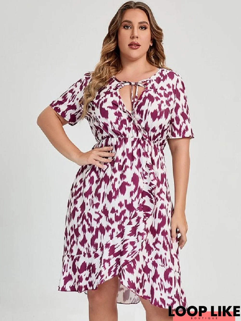 Casual Leopard Print Short Sleeve Deep V-Neck A-Line Dress