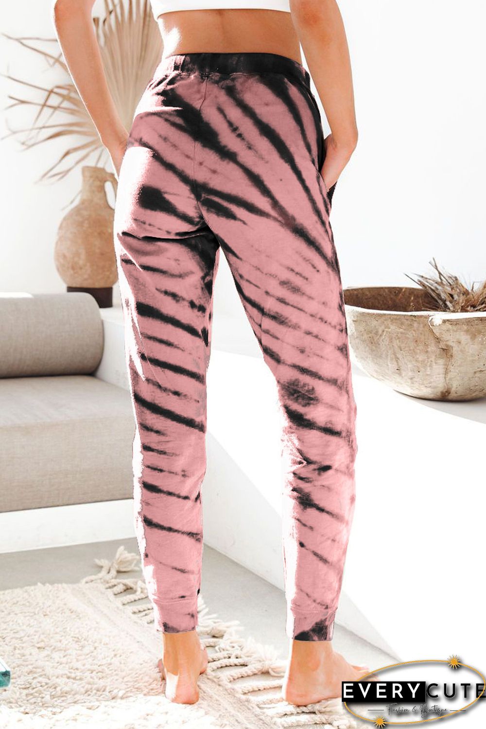Pink Pocketed Tie-dye Print Joggers