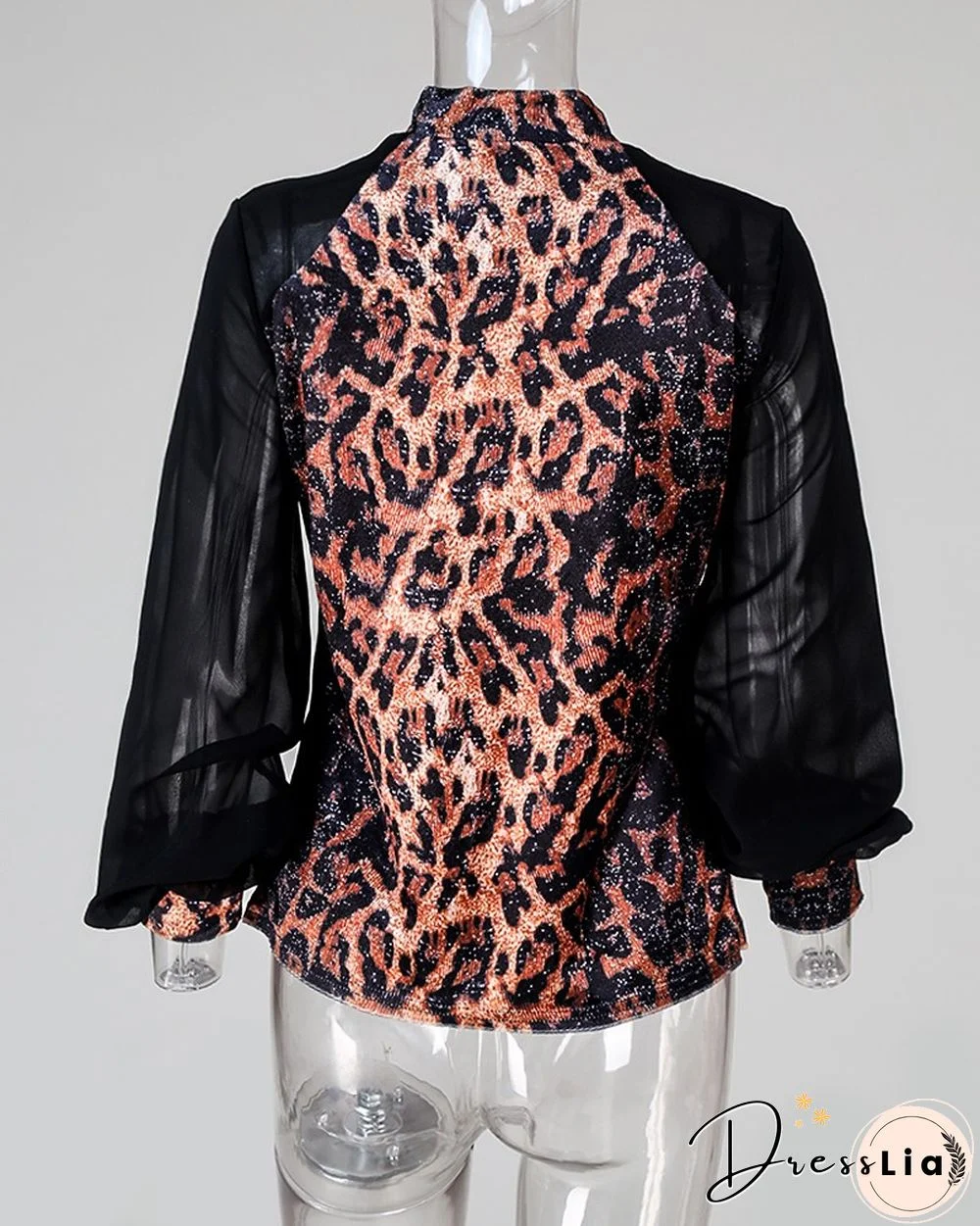 Leopard Mesh Long Sleeve Casual Blouse