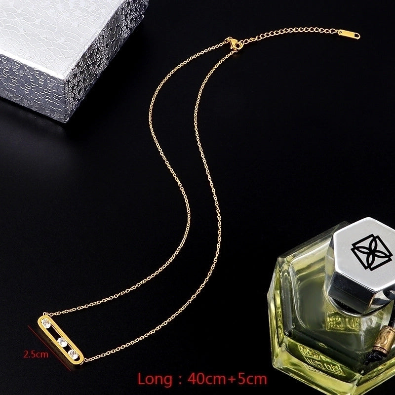 Wedding Bridal Shiny Paper Clip Titanium Steel Zircon 18K Gold Plated Hollow Out Bracelets Necklace