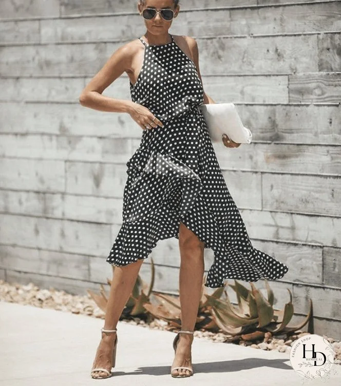 3 Colors Summer Fashion Wave Point Lace Irregular Midi Dress