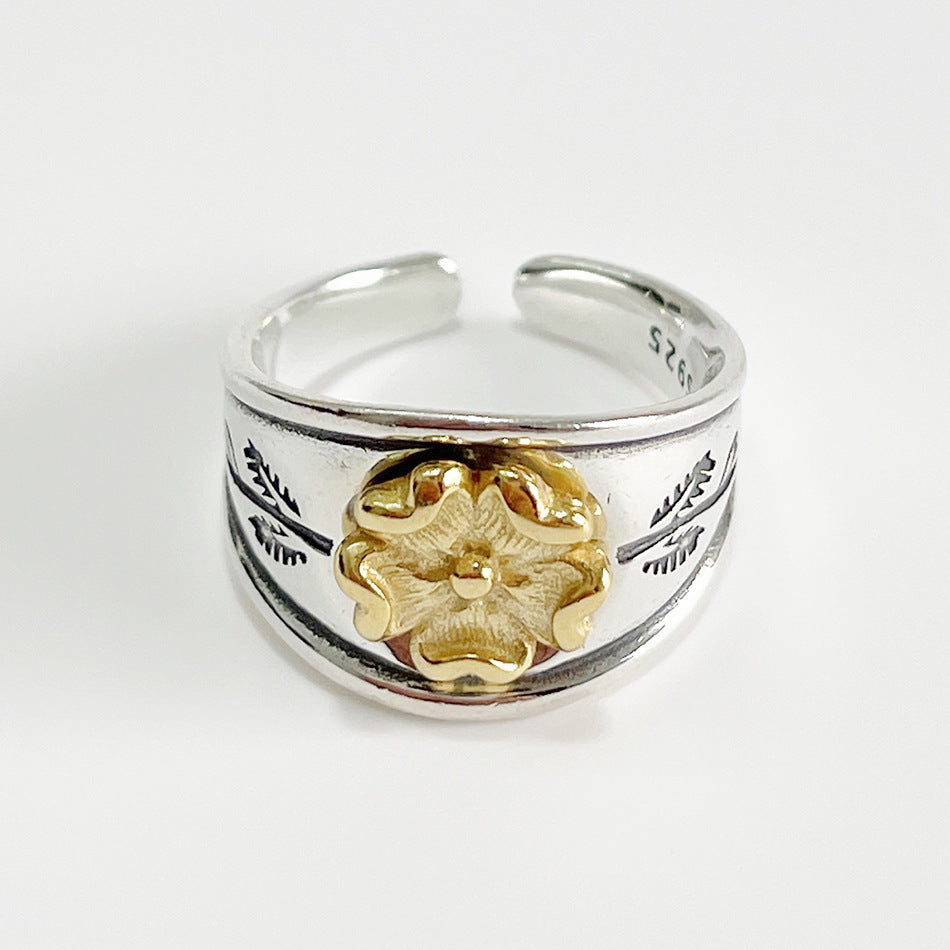 925 Sterling Silver Women Vintage Retro Flower Heart Silver Silver Plating Rings