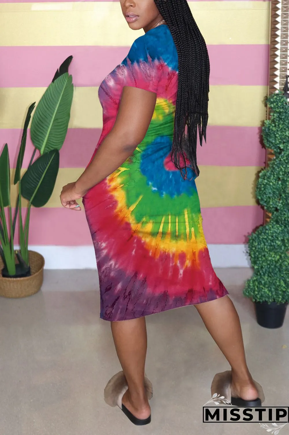 Pink Fashion Casual Printed Short-sleeved Dress