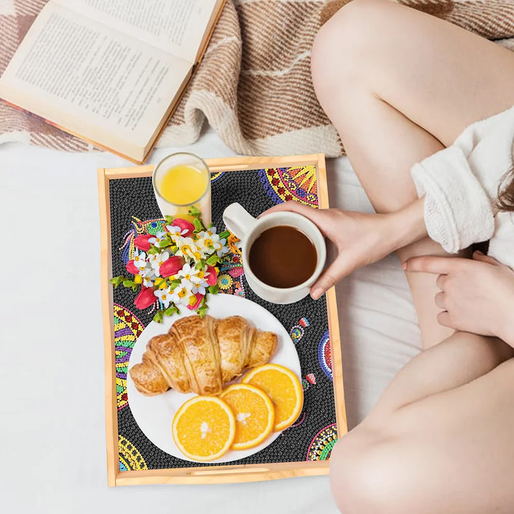 DIY Horse Wooden Diamond Painting Dinning Table Tray with Handle for Serving Food