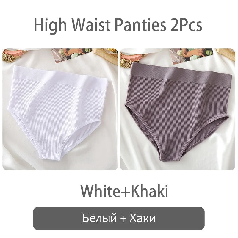 FINETOO Women High Waist Panties 2Pcs/set Seamless Shaper Underpants S-XL Girl Underwear Ladies Control Tummy Panty Lingerie New