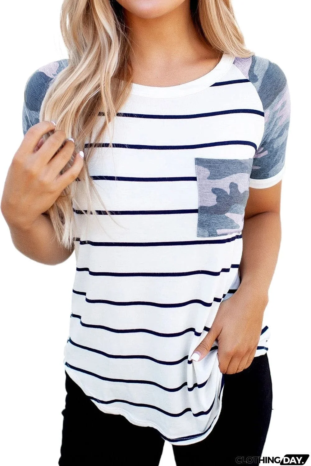 Striped Camo Pocketed Patch Tee