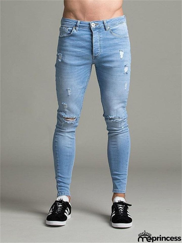 Men's New Fashion Skinny Stretch Hole Jeans